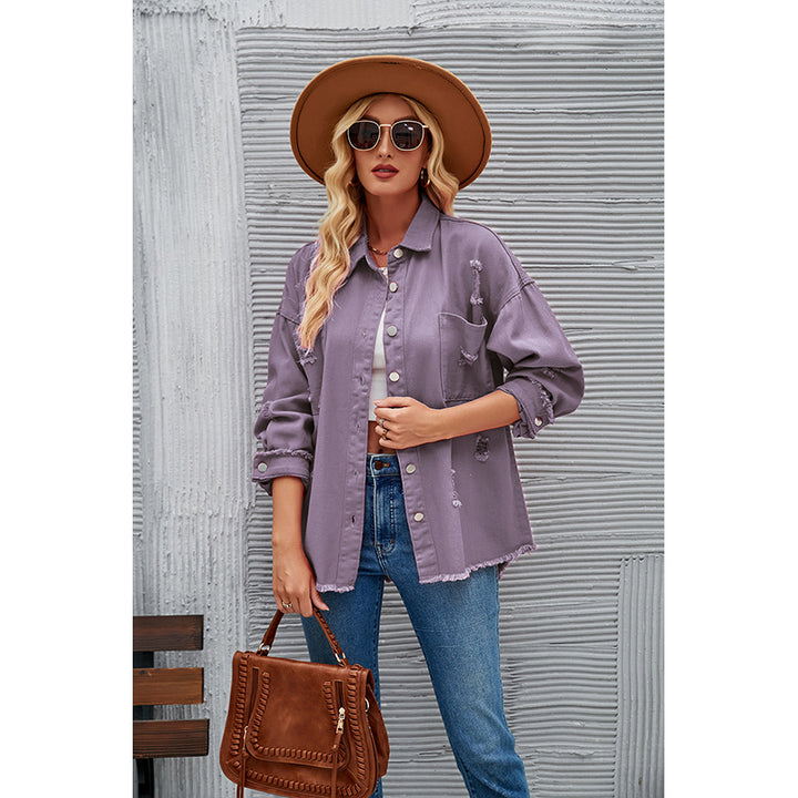 Purple Spread Collar Longline Casual Shacket
