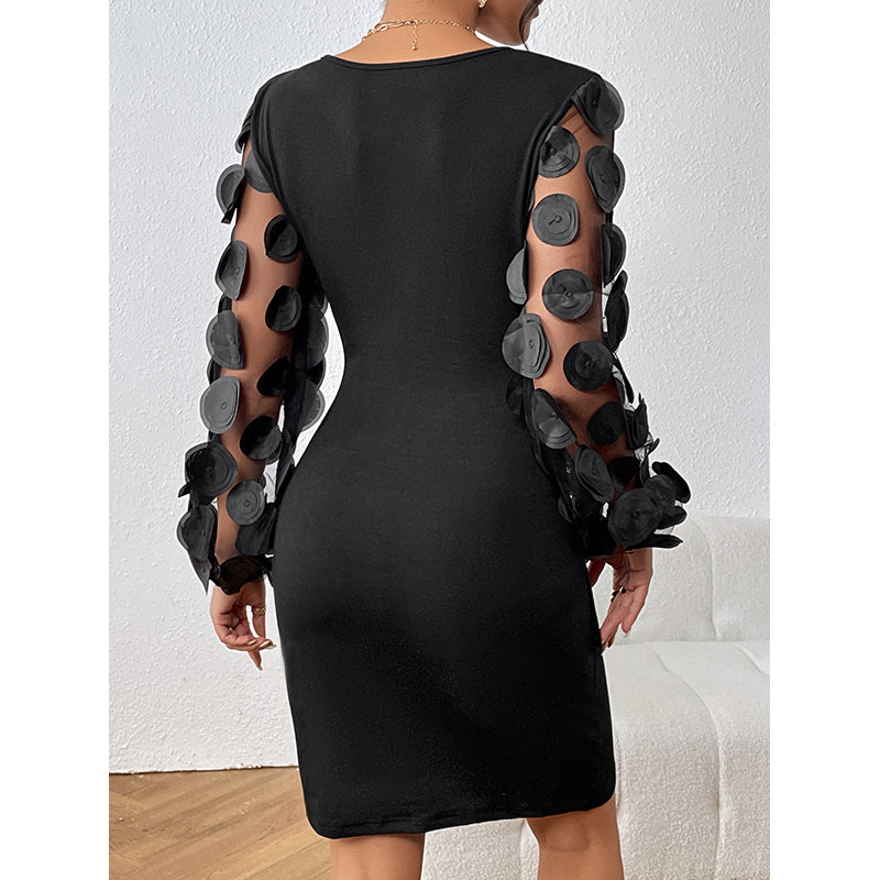 Black Puffed Sleeves Wrap Mini Dress