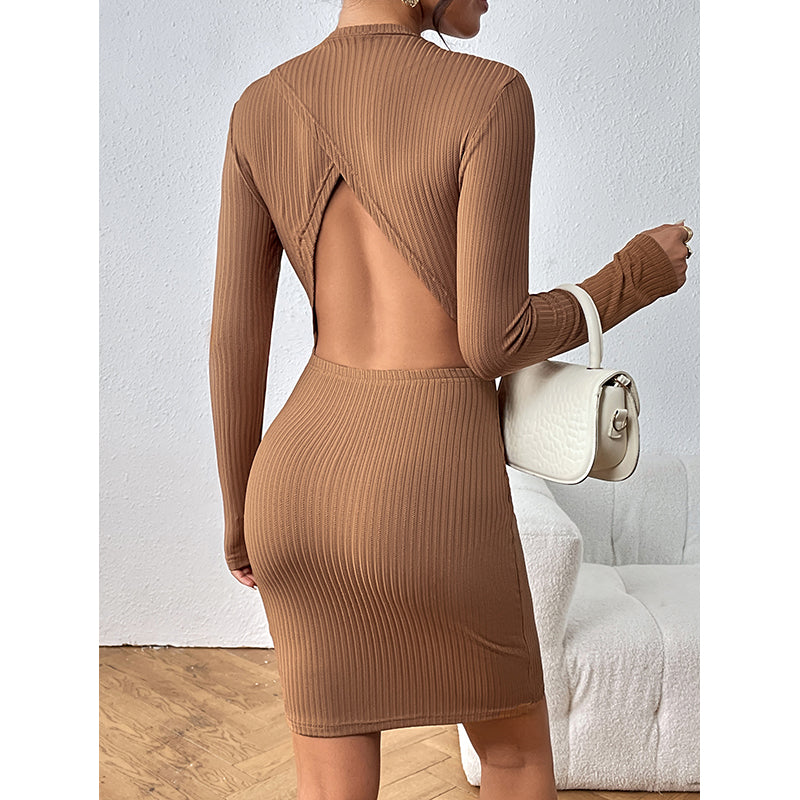 Brown Round Neck Bodycon Dress