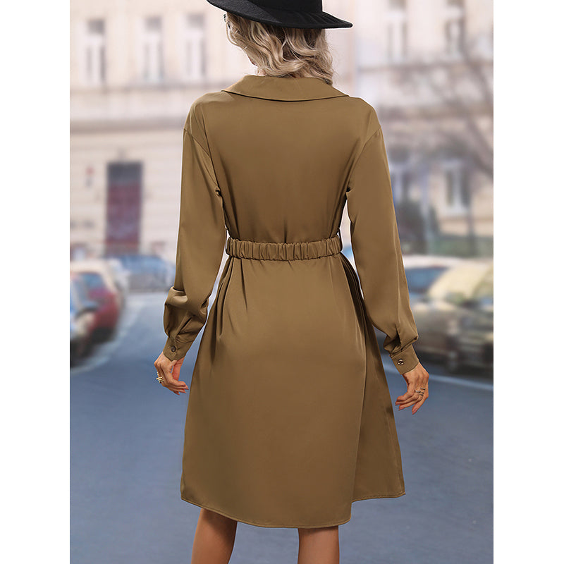 Brown Knee Length Shirt Dress