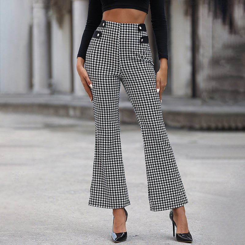 Women Black Checked Slim Fit High-Rise Trousers