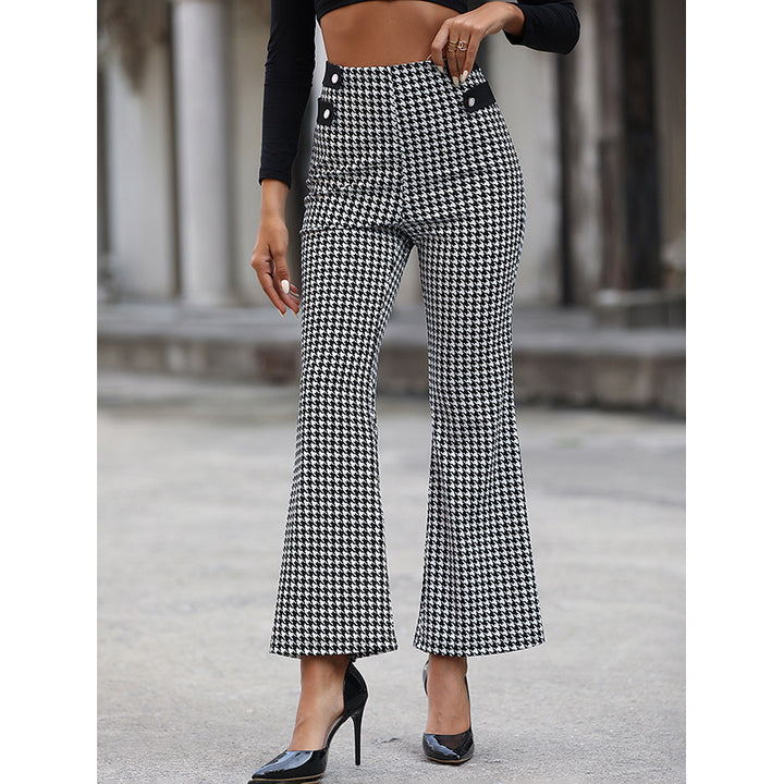 Women Black Checked Slim Fit High-Rise Trousers
