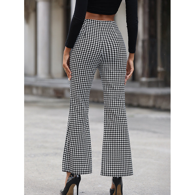 Women Black Checked Slim Fit High-Rise Trousers