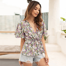 Floral Printed Peplum V-Neck Top