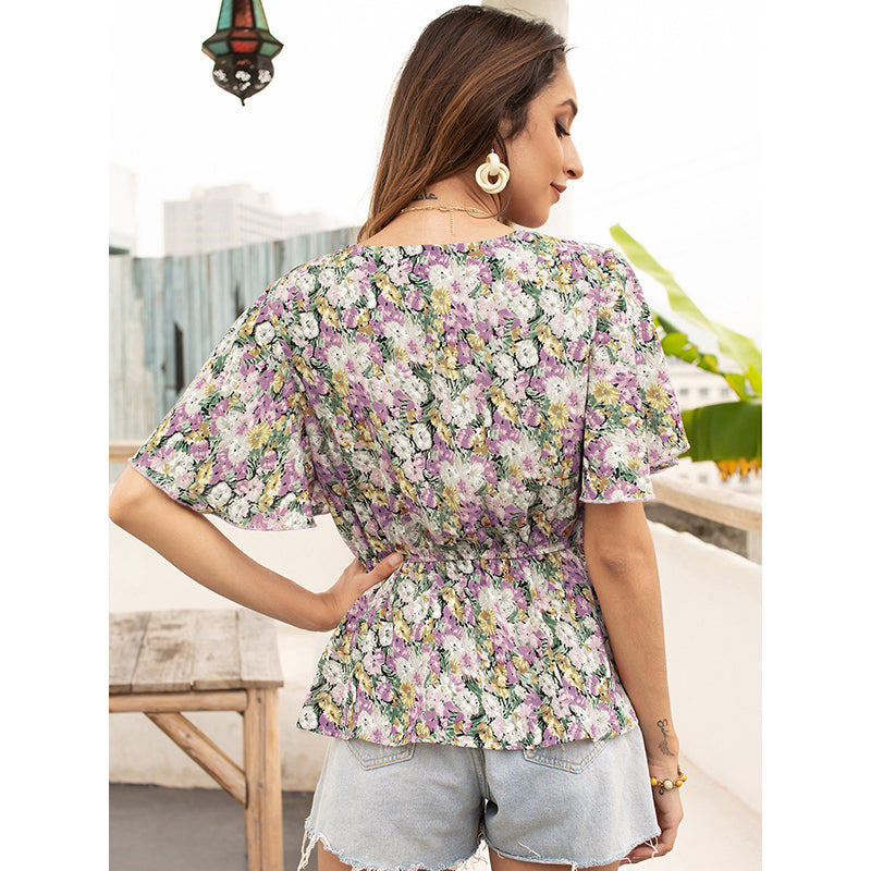 Floral Printed Peplum V-Neck Top