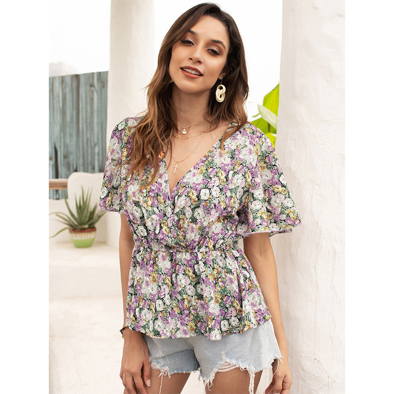 Floral Printed Peplum V-Neck Top