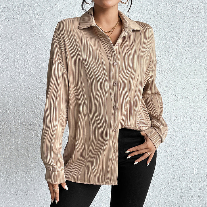 Khaki Self Design Spread Collar Casual Shirt
