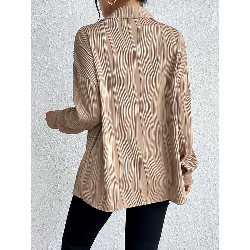 Khaki Self Design Spread Collar Casual Shirt