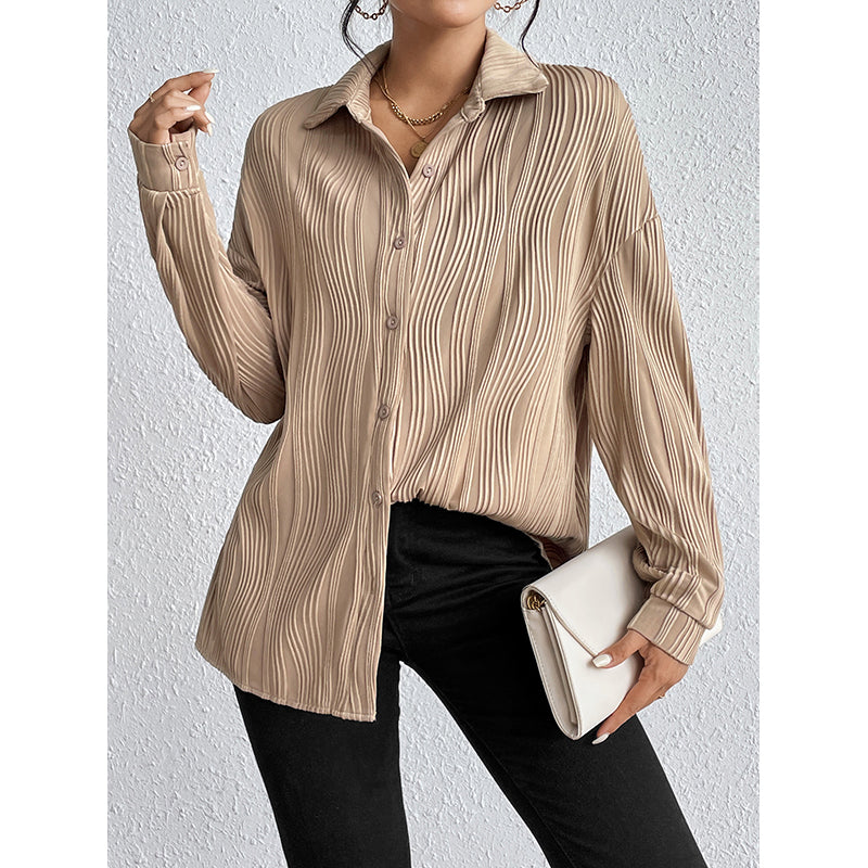 Khaki Self Design Spread Collar Casual Shirt