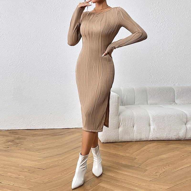 Beige & Tuscany Abstract Bodycon Midi Dress