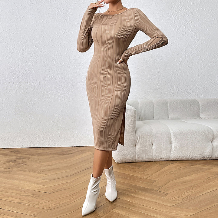 Beige & Tuscany Abstract Bodycon Midi Dress