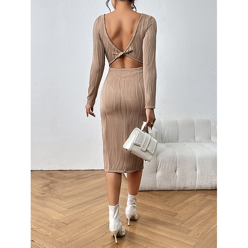 Beige & Tuscany Abstract Bodycon Midi Dress