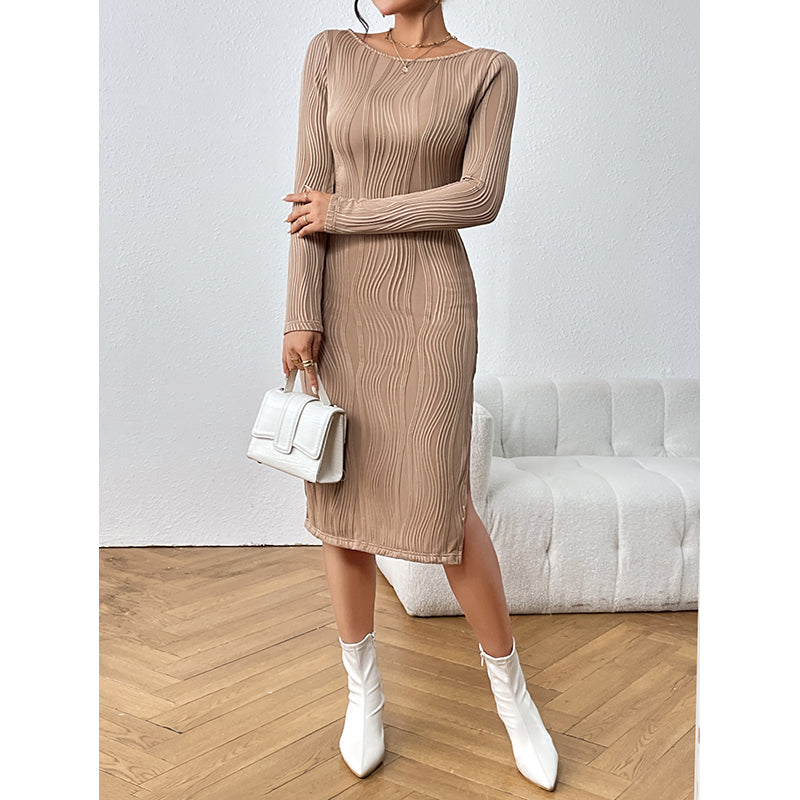 Beige & Tuscany Abstract Bodycon Midi Dress