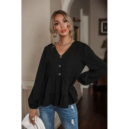 Black Bell Sleeves V-Neck Tiered Top