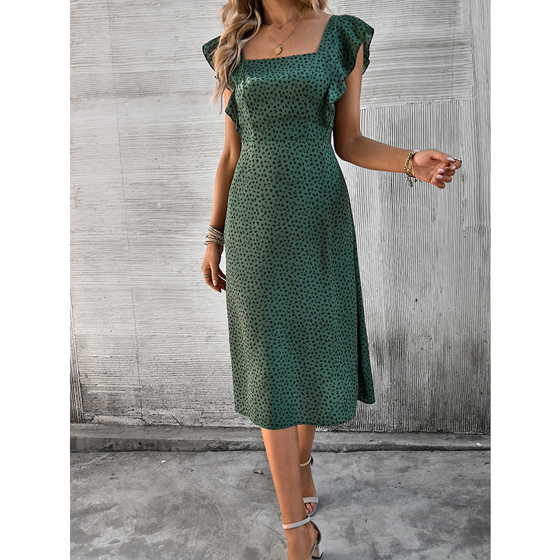 Polka Dot Printed Flutter Sleeve A-Line Dress