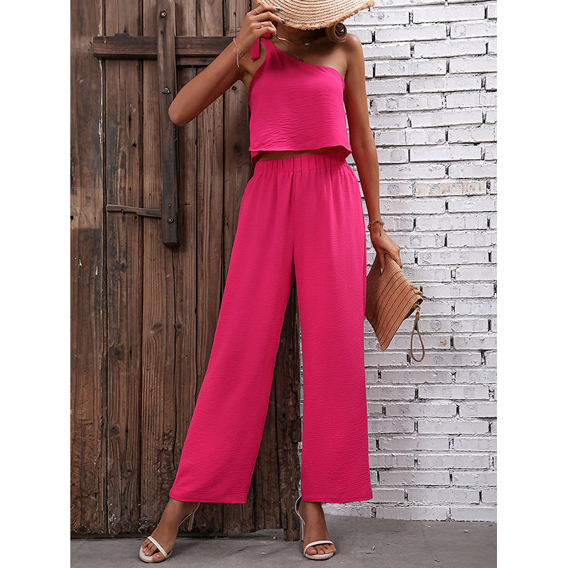 Fuchsia One Shoulder Sleeveless Top With Palazzos