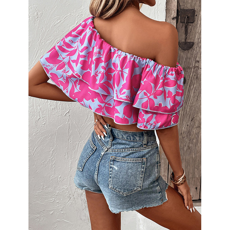 Floral Printed One Shoulder Crop Top