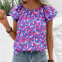 Abstract Printed Flutter Sleeves Top