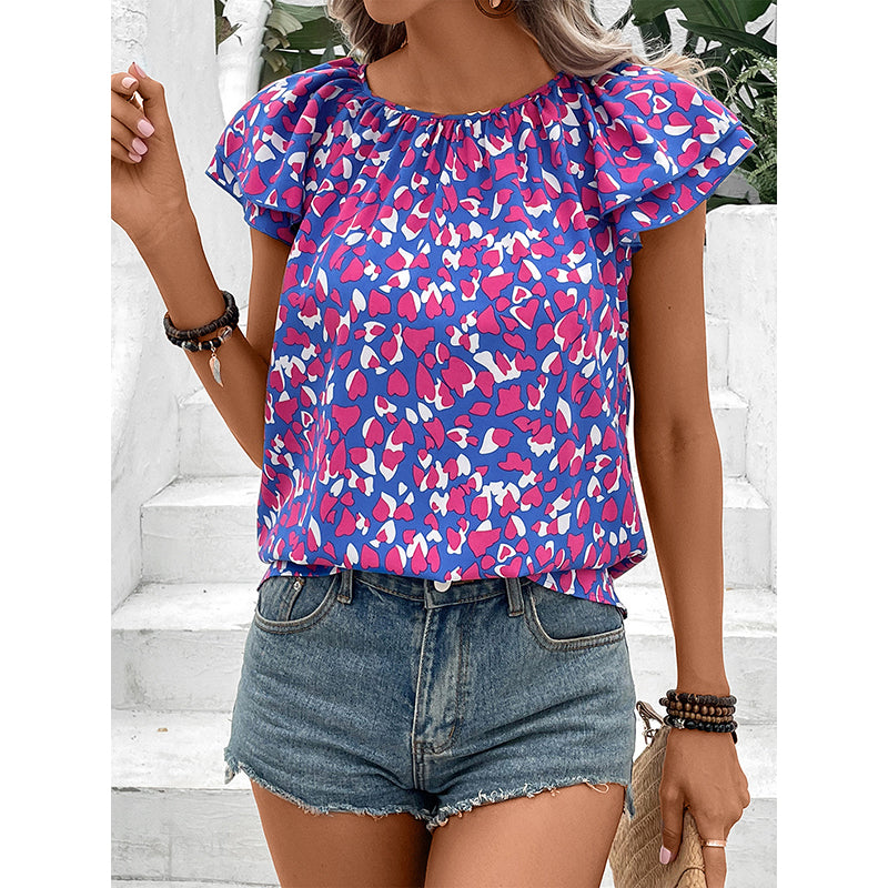 Abstract Printed Flutter Sleeves Top