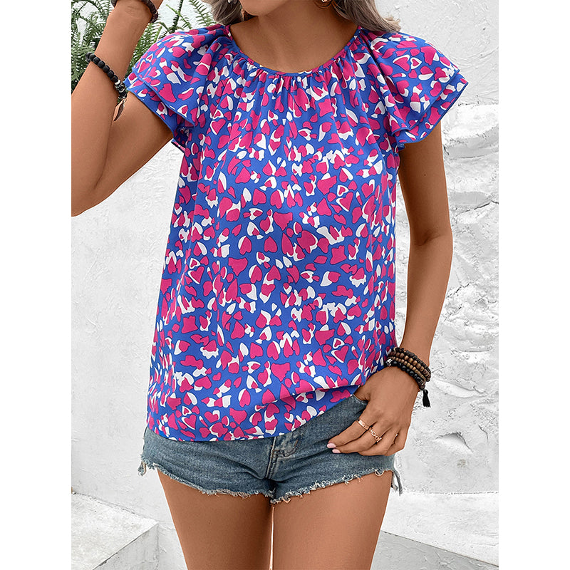Abstract Printed Flutter Sleeves Top