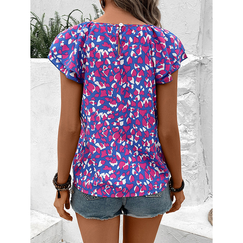 Abstract Printed Flutter Sleeves Top