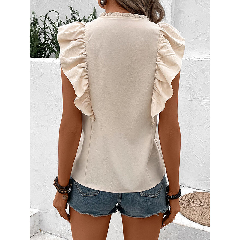 Beige High Neck Ruffles Top