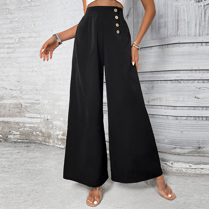Women Black Flared High-Rise Parallel Trousers