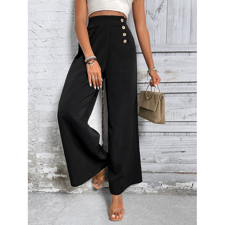 Women Black Flared High-Rise Parallel Trousers