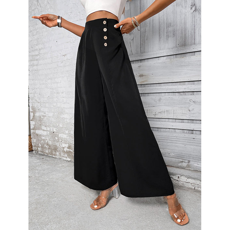 Women Black Flared High-Rise Parallel Trousers