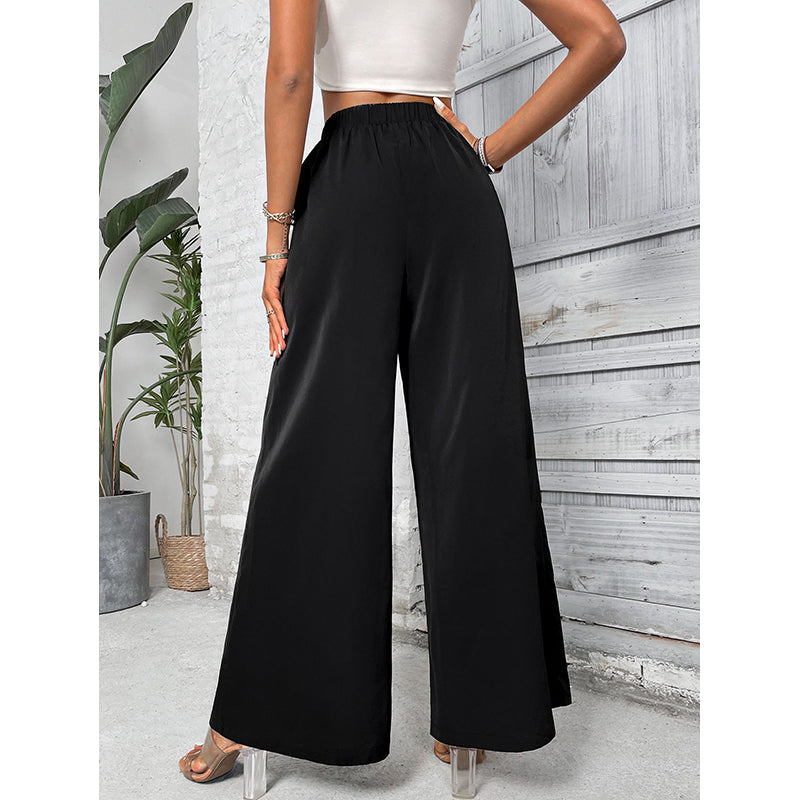 Women Black Flared High-Rise Parallel Trousers
