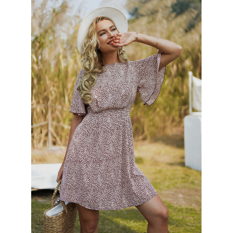 Brown Print Fit & Flare Dress