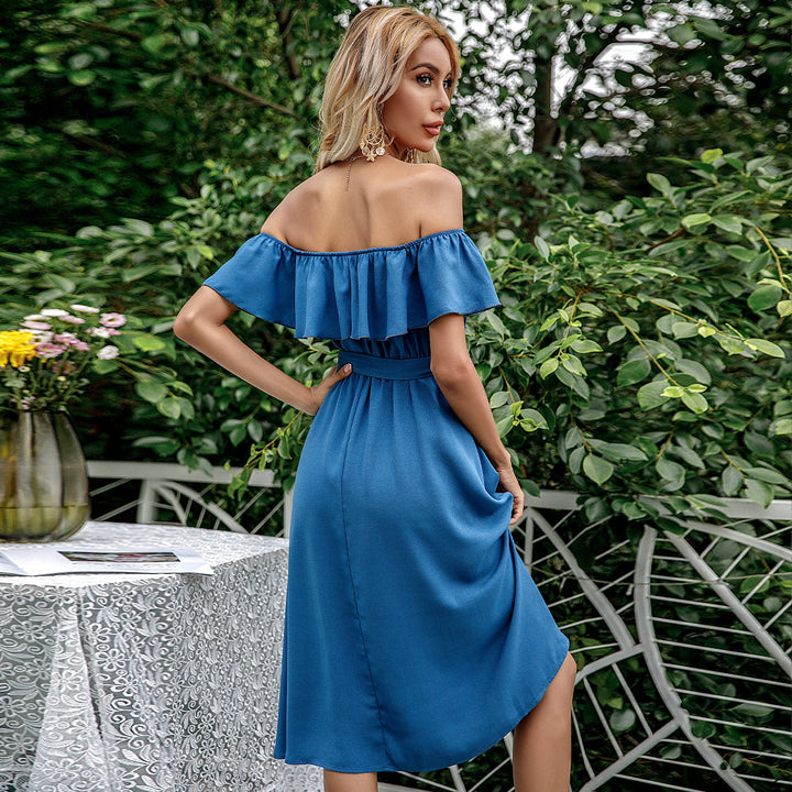 Blue Off-Shoulder Tie-Ups Detail Fit & Flare Dress