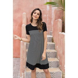Black Striped Round Neck T-shirt Dress