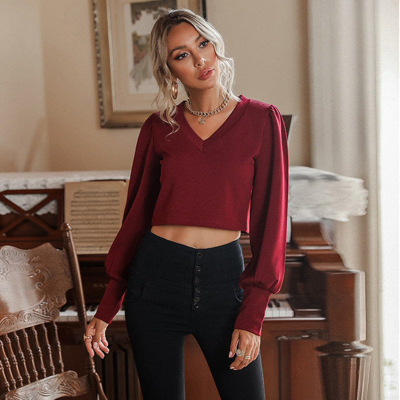 Red V-Neck Crop Top