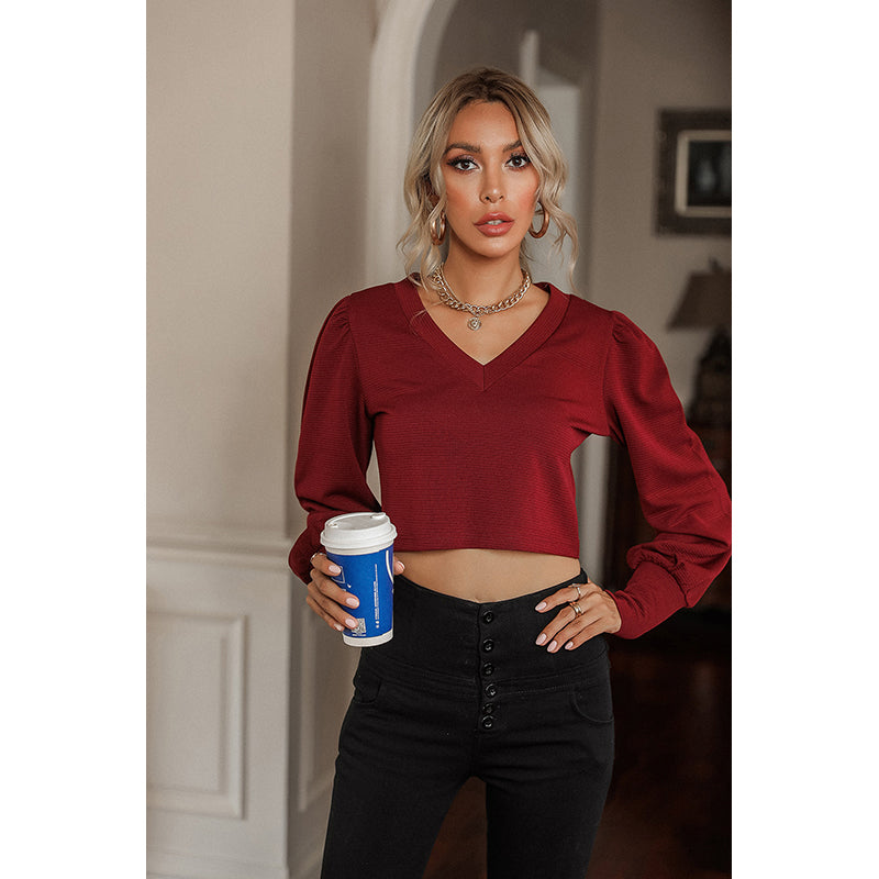 Red V-Neck Crop Top