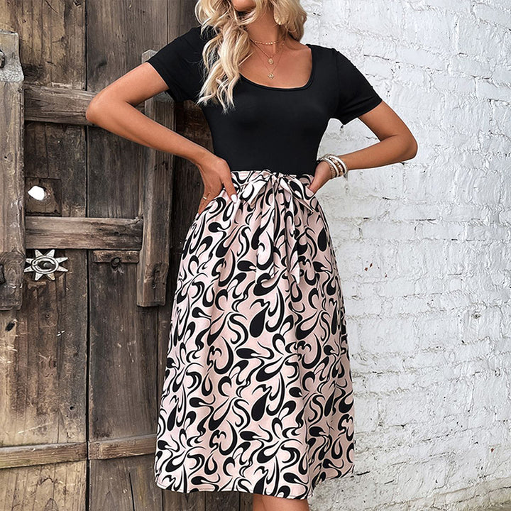 Black Abstract Printed Fit & Flare Midi Dress