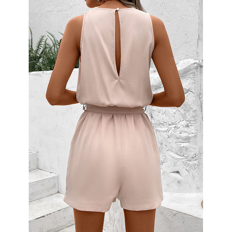 Cream & Red V-Neck Basic Jumpsuit