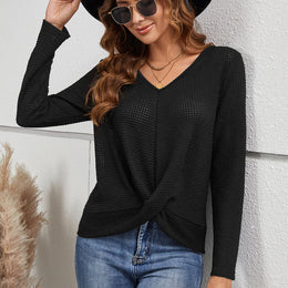 Black Self Design V-Neck Semi Sheer Styled Back Top