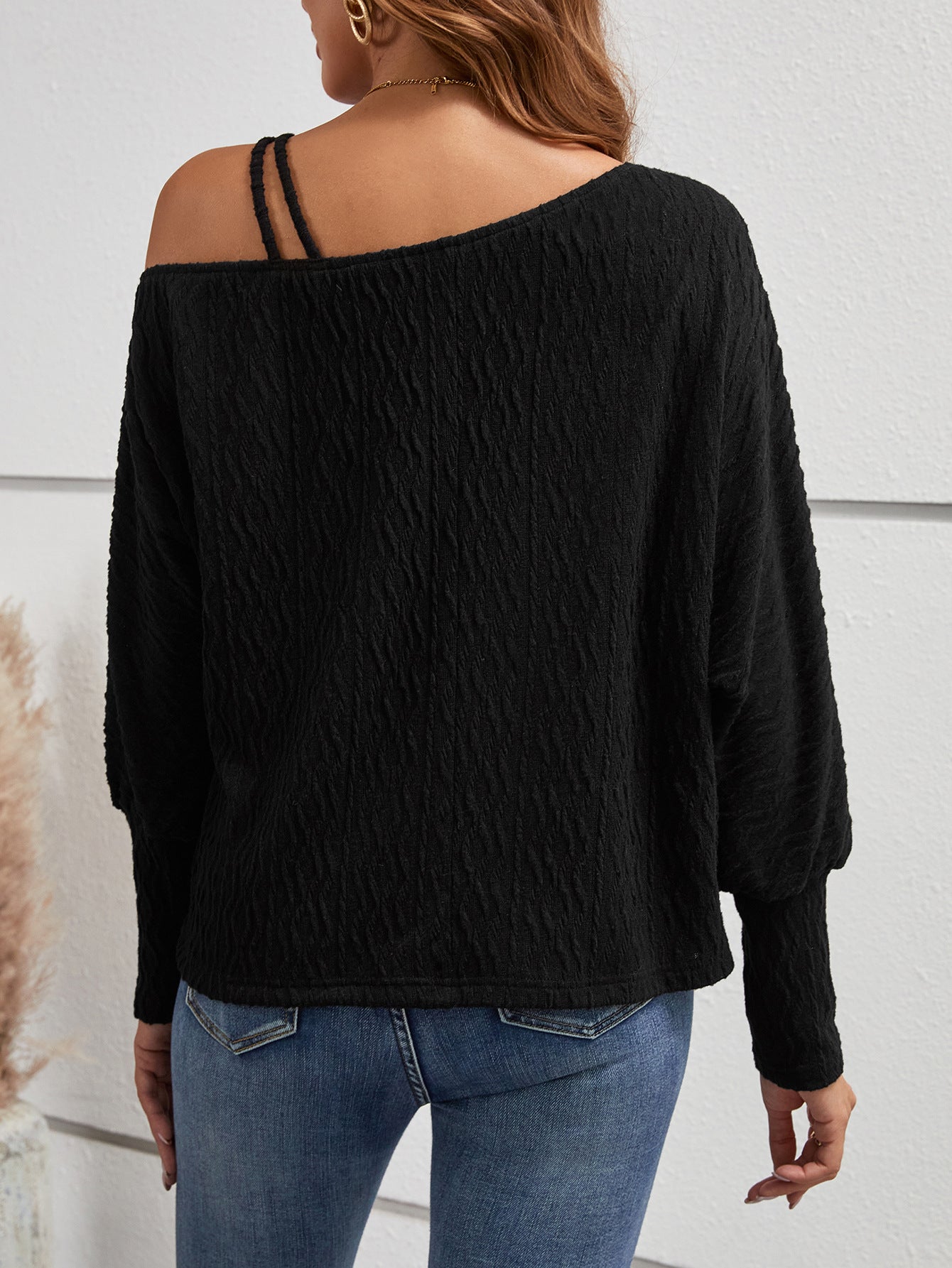 Black Off Shoulder Cuffed Sleeve Top