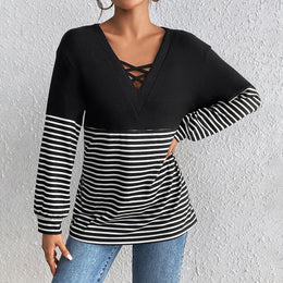 Black Horizontal Striped Drop Shoulder Sleeves Longline Top