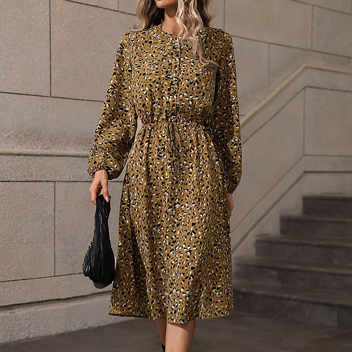 Animal Printed A-Line Midi Dress