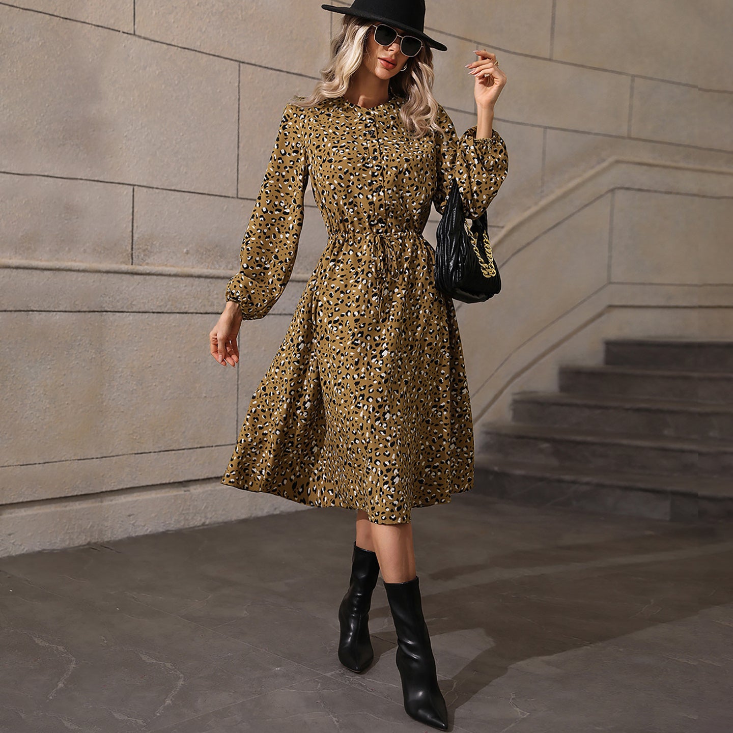 Animal Printed A-Line Midi Dress
