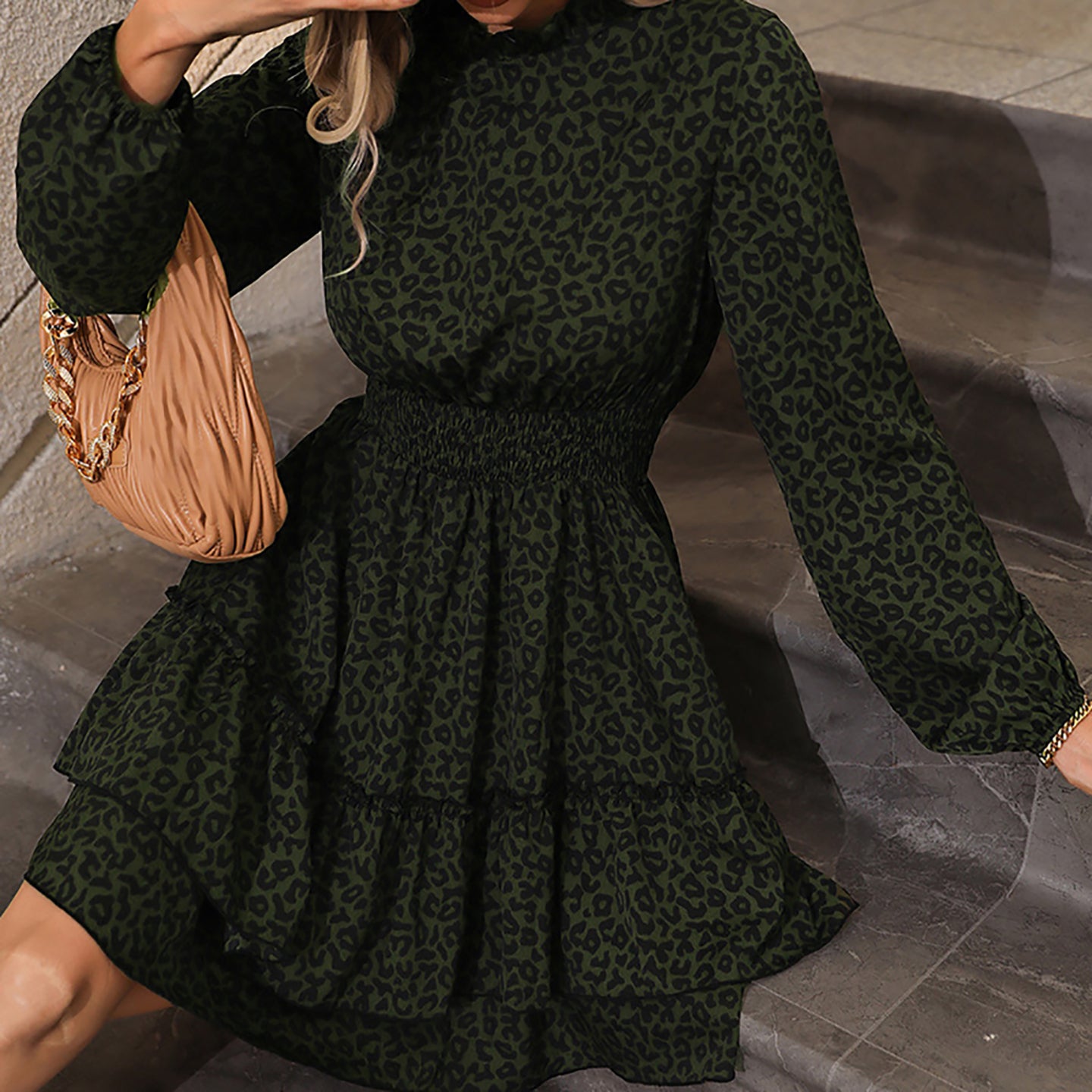 Women Animal Printed Layered A-Line Midi Dress