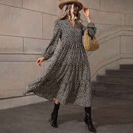 Animal Printed A-Line Midi Dress