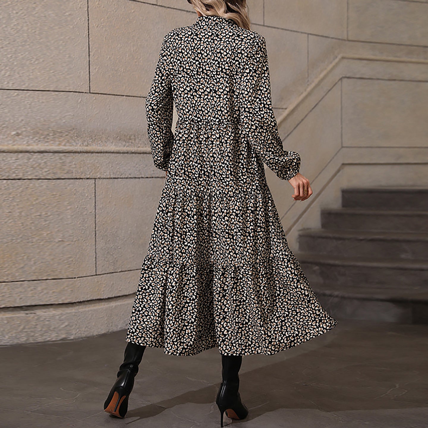 Animal Printed A-Line Midi Dress