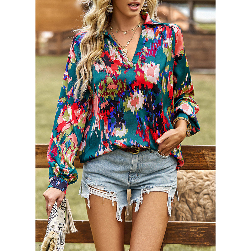 Green Abstract Printed Regular Top