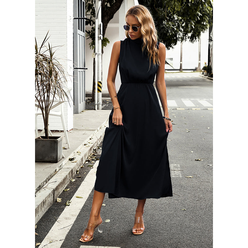 Black High Neck Sleeveless Fit & Flare Dress