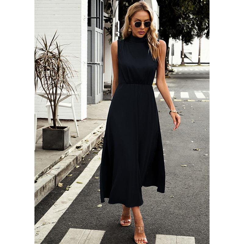 Black High Neck Sleeveless Fit & Flare Dress