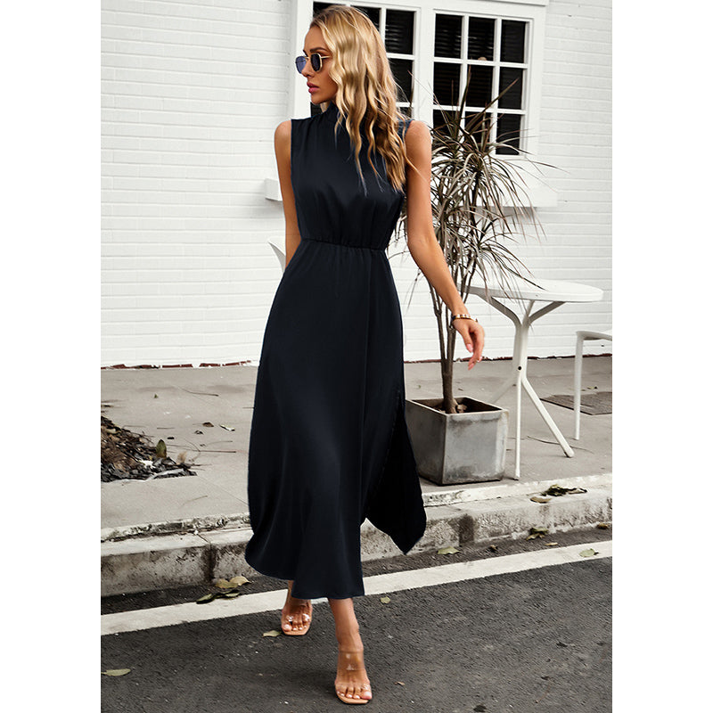 Black High Neck Sleeveless Fit & Flare Dress