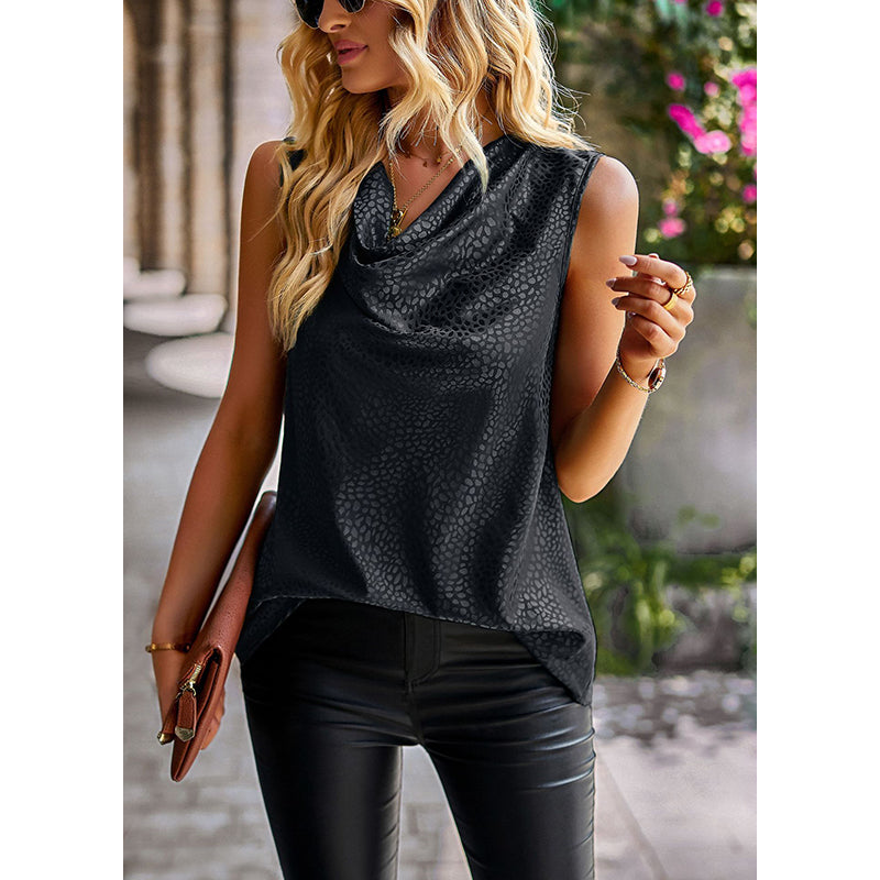 Black Animal Printed Cowl Neck Top